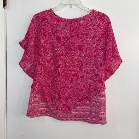 NWT Kim Rogers Hot Pink & White Petite Large poncho top. - Picture 4 of 4